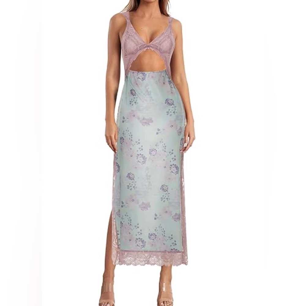 SHEIN Pink and Mint Floral Maxi Dress